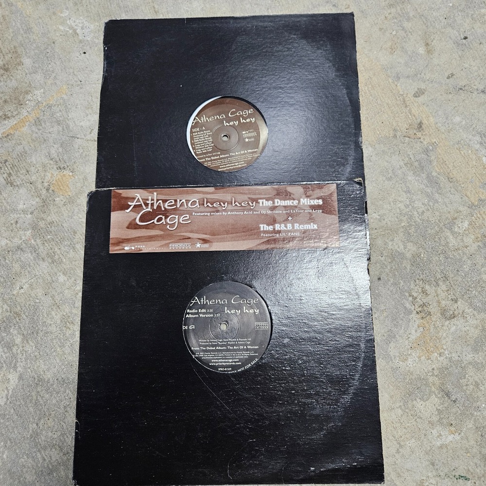 Lot‎ of 2: Athena Cage – Hey Hey 2001 Priority Records Vinyl 12" Promo EX/EX